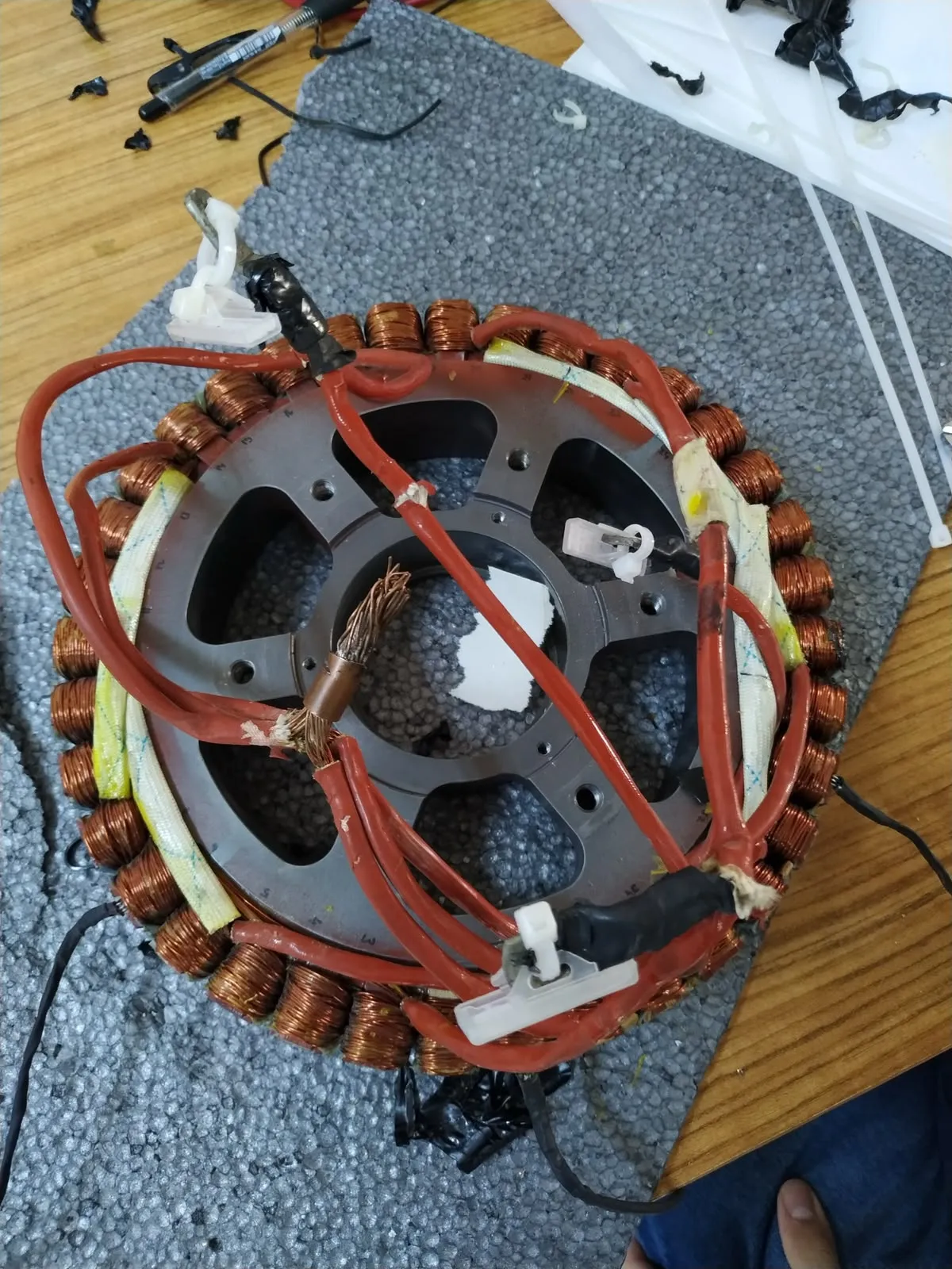 The brushless motor during assembly